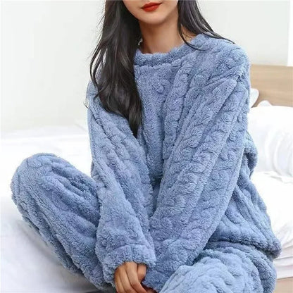 Coral Velvet Jacquard Soft Warm Winter Loungewear Pajama Sets