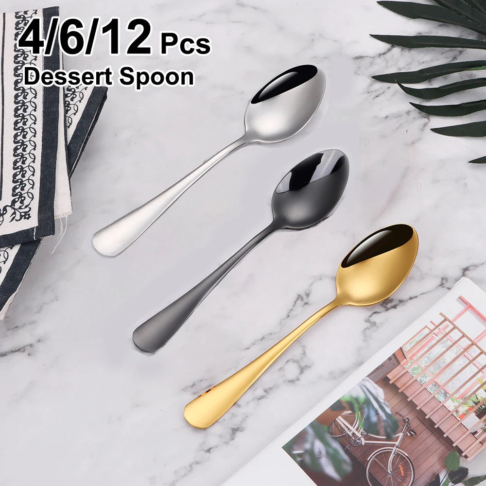 4/6/12 Pieces Gold Dessert Stirring Spoons Set