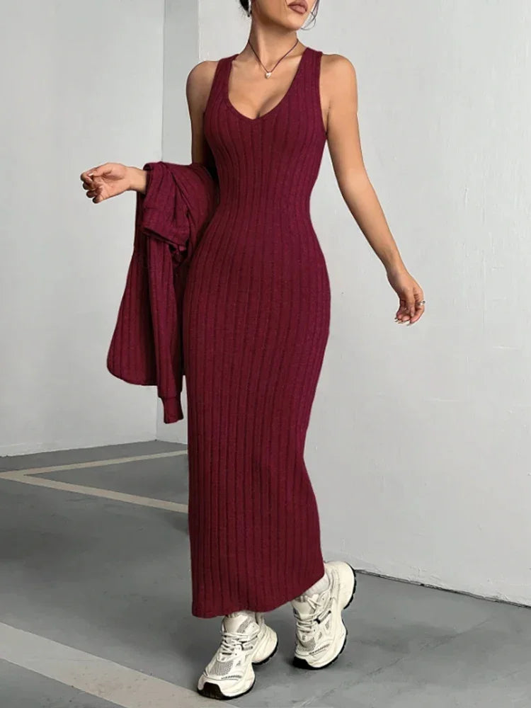 Loose Long Sleeved Red Dress