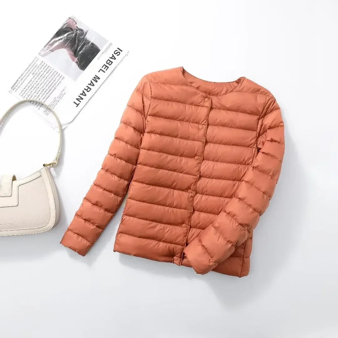 Light Down Duck Down Fall Collarless Light Quilted Puffer Coat