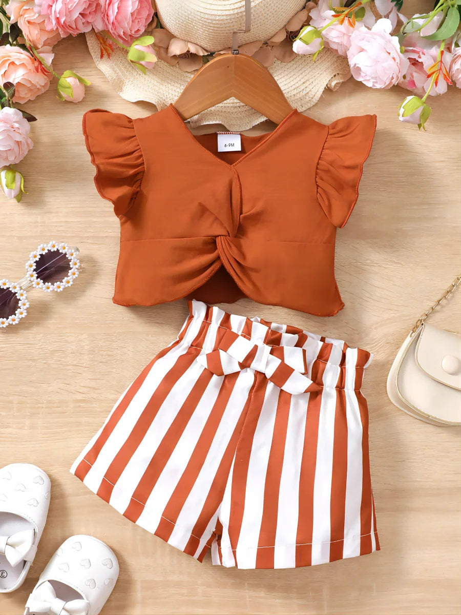 0-2 Year Summer Love Collar Ruffled Short Sleeved Set