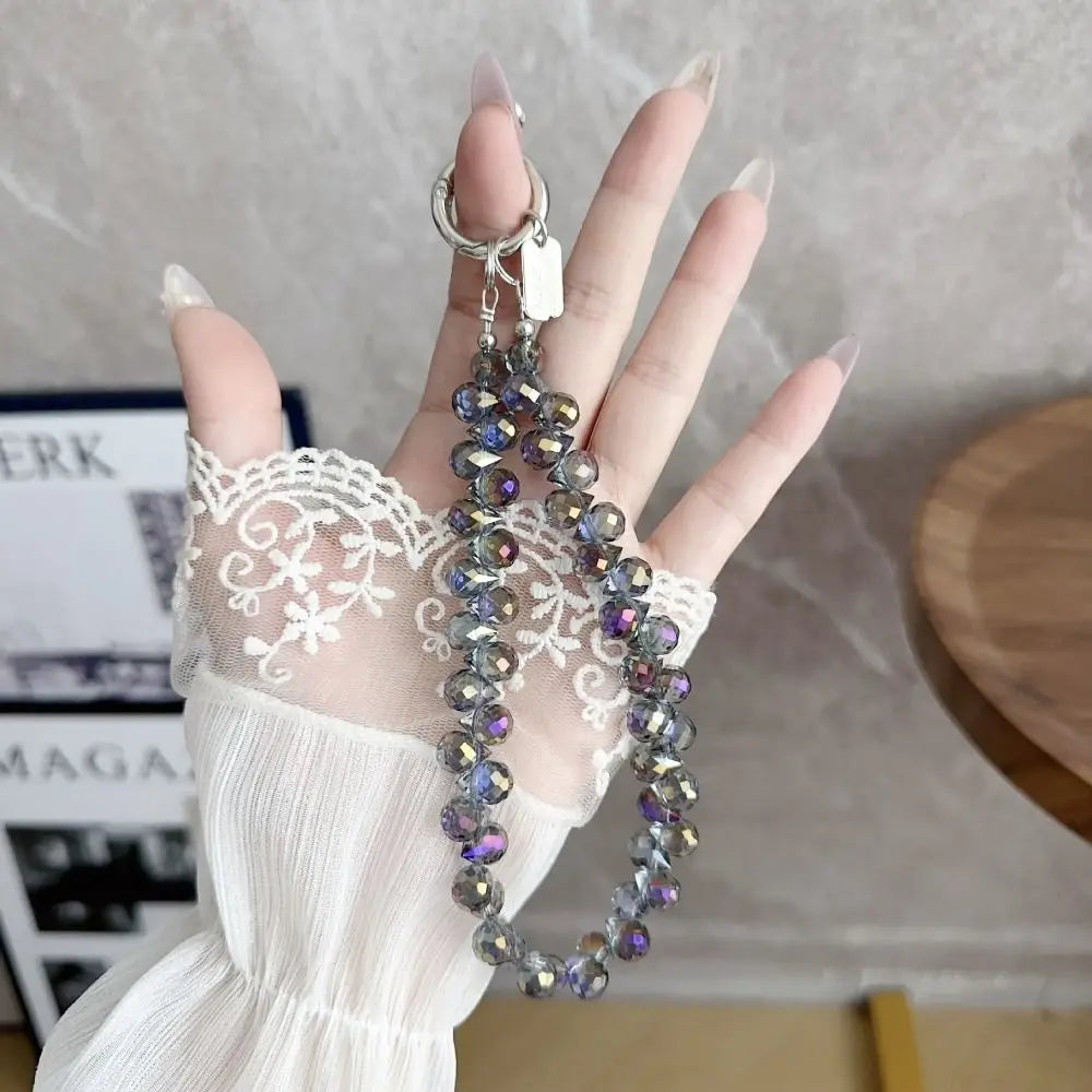 Colorful Mobile Phone Lanyard Chain Stylish Glitter Crystal Bead Pendant Keychain