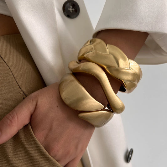 Matte Gold Wave Water Drop Wide Cuff Bracelet