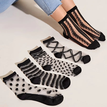 5 Pairs Lace Sexy Transparent Thin Socks