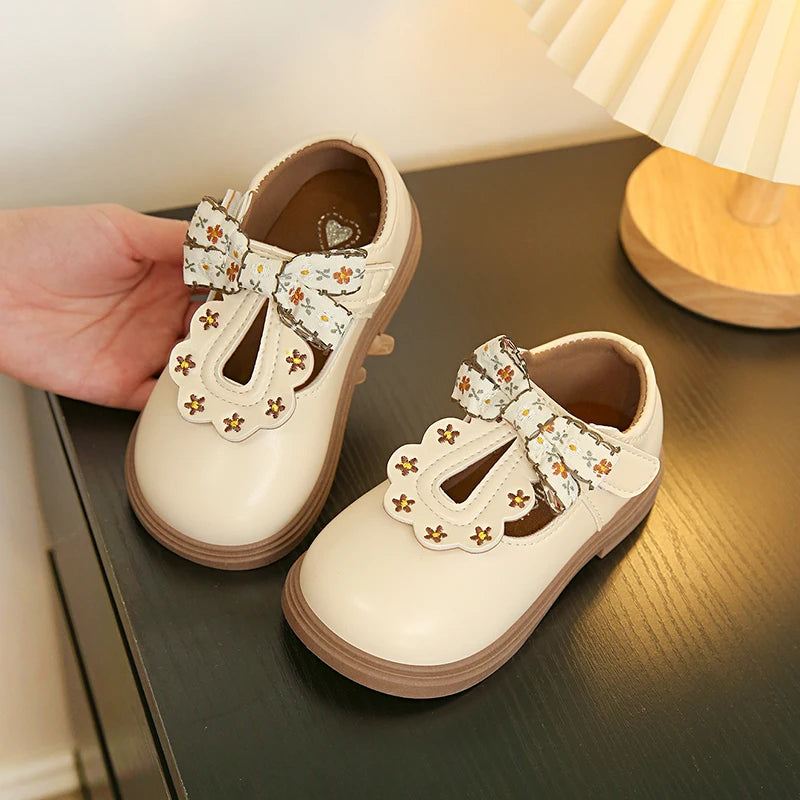 Cute bow Leather T-strap Oxfords Soft Shoes