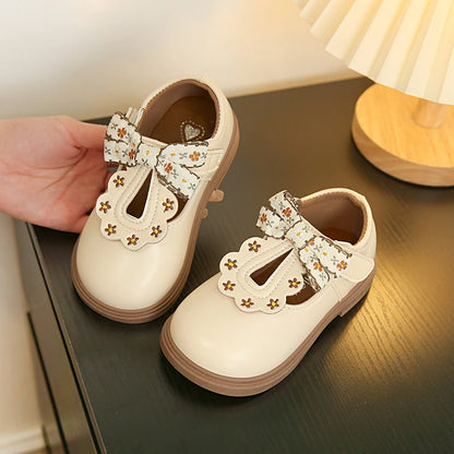 Cute bow Leather T-strap Oxfords Soft Shoes