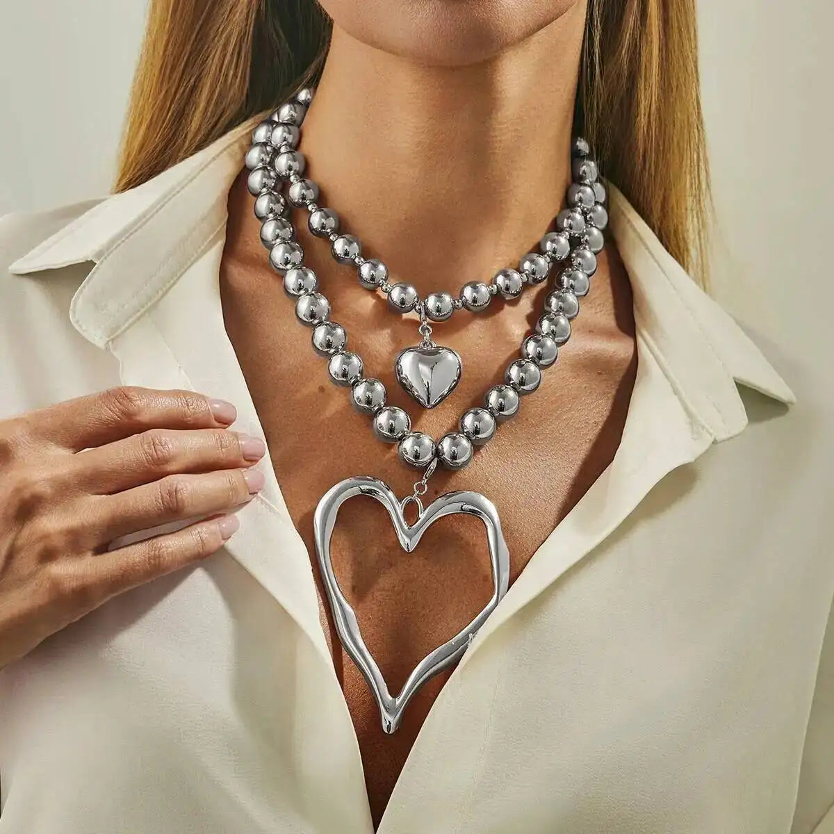 Exaggerated Vintage Large Heart Pendant Necklace