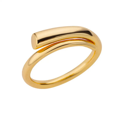 Stainless Steel Round Zircon Geometric Gold Crystal Ring