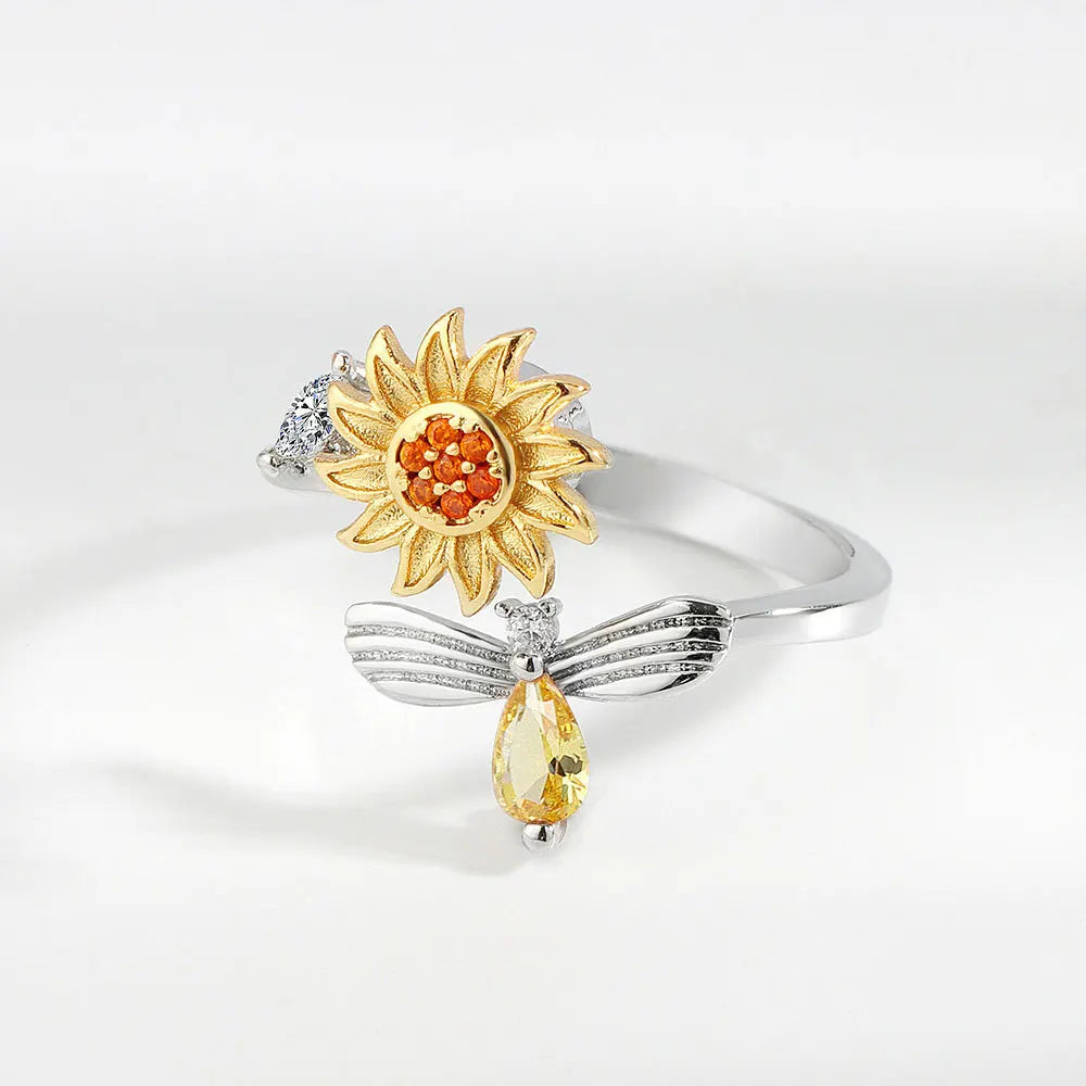 DANA 925 Silver Sunflower Diamond Zircon Ring