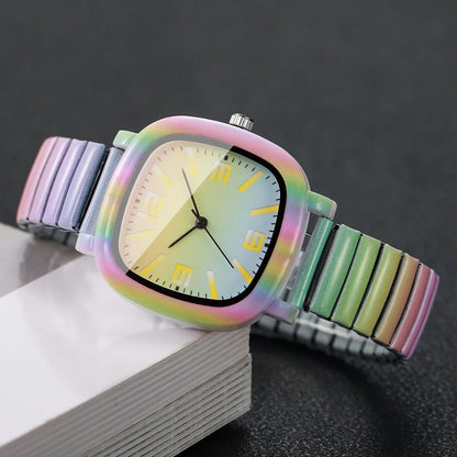 Square Elastic Strap Quartz Wristwatches Set