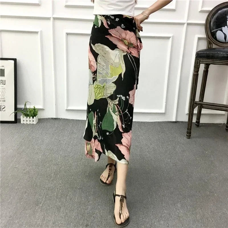 High Waist Wrap Maxi Boho Long Skirt