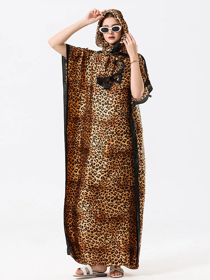 Malaysian Muslim Leopard Print Arabic Long Maxi Dress