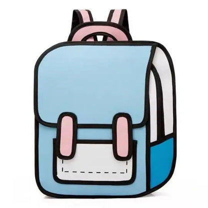 Two Dimensional 3d Multi-Functional Backpack Schoolbag Students