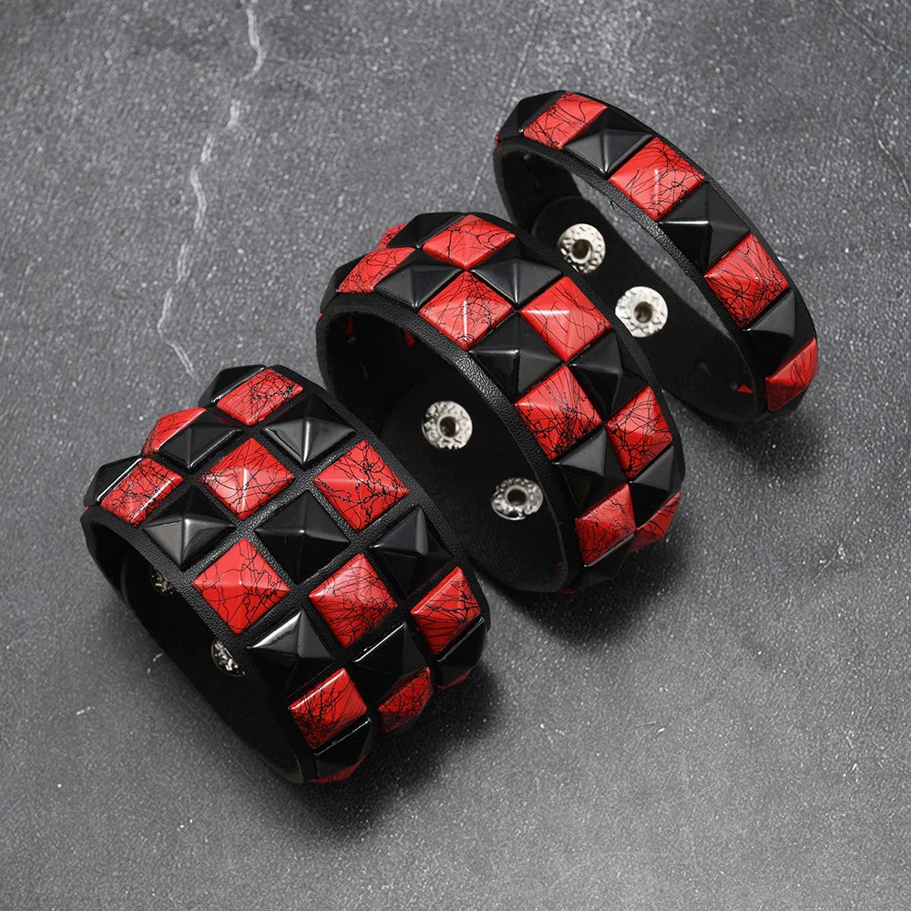 3Pcs/Set Contrasting Rivets Leather Wrist Big Wide Bracelet