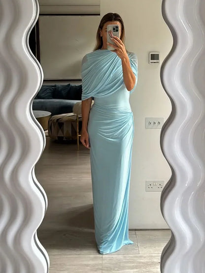 Shawl Maxi Short Sleeve Slim Fit Dress