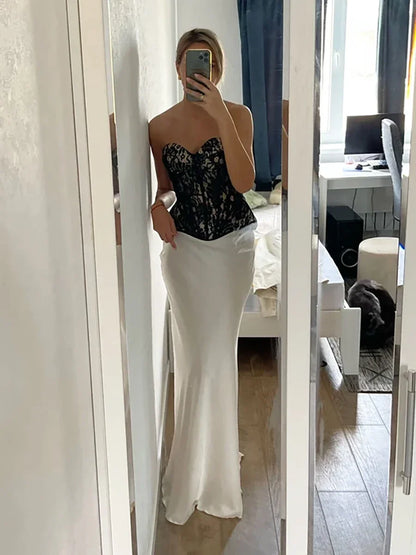 Faldas largas informales de satén, sueltas, de talle alto