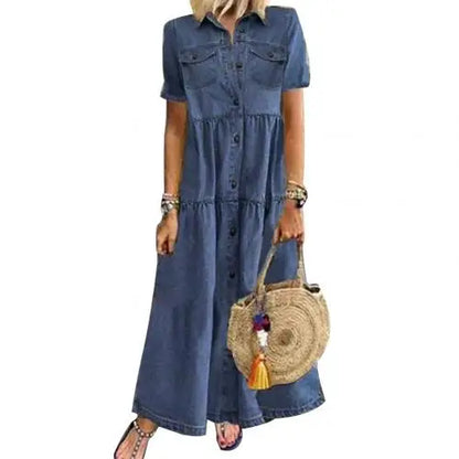 Short Sleeve Button Long Loose Dress