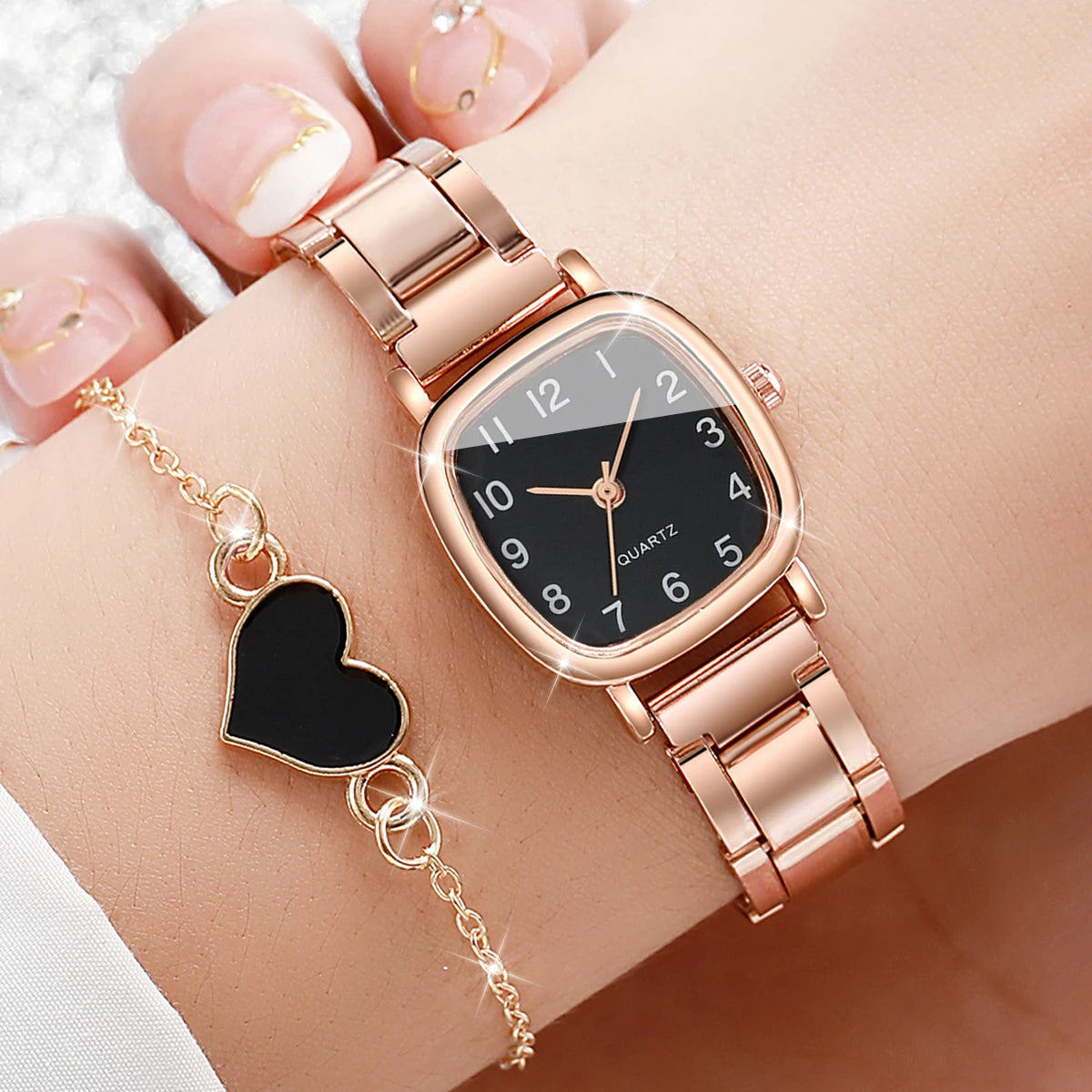 Square Stainless Steel Quartz Watch Set