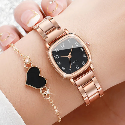 Square Stainless Steel Quartz Watch Set