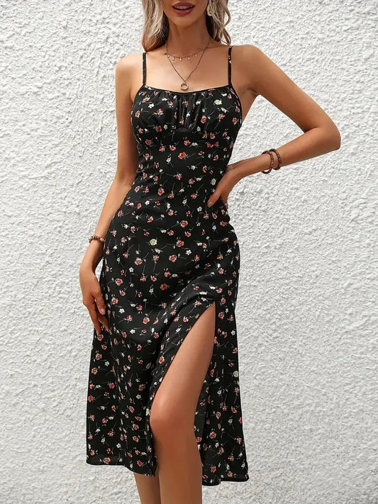 Floral Print Spaghetti Straps Boho Dress
