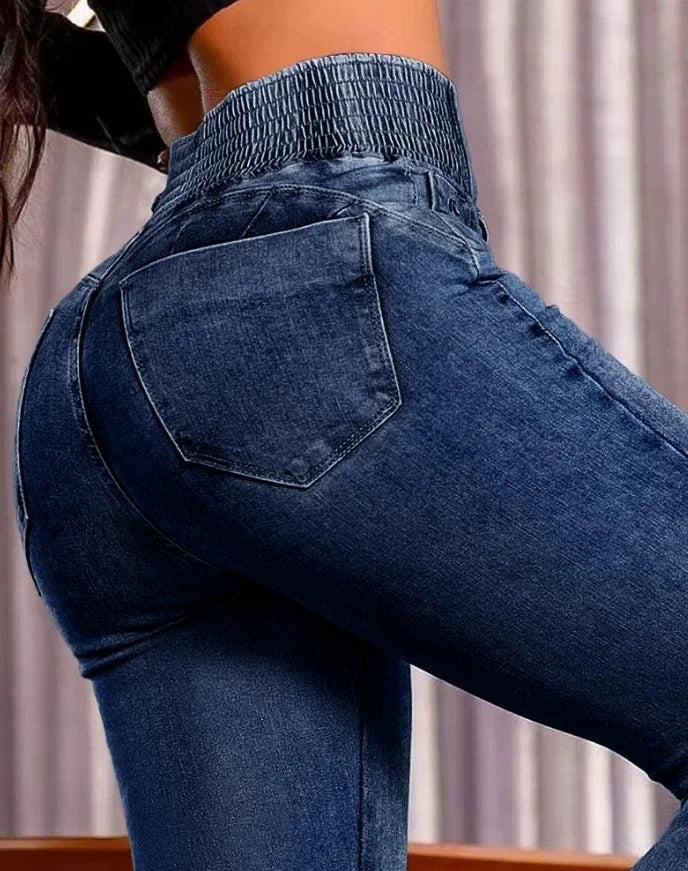 Jeans sexys y elegantes de cintura alta con botones al frente