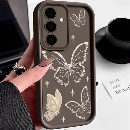 Gold Butterfly Print Case For Samsung Galaxy TPU Cover