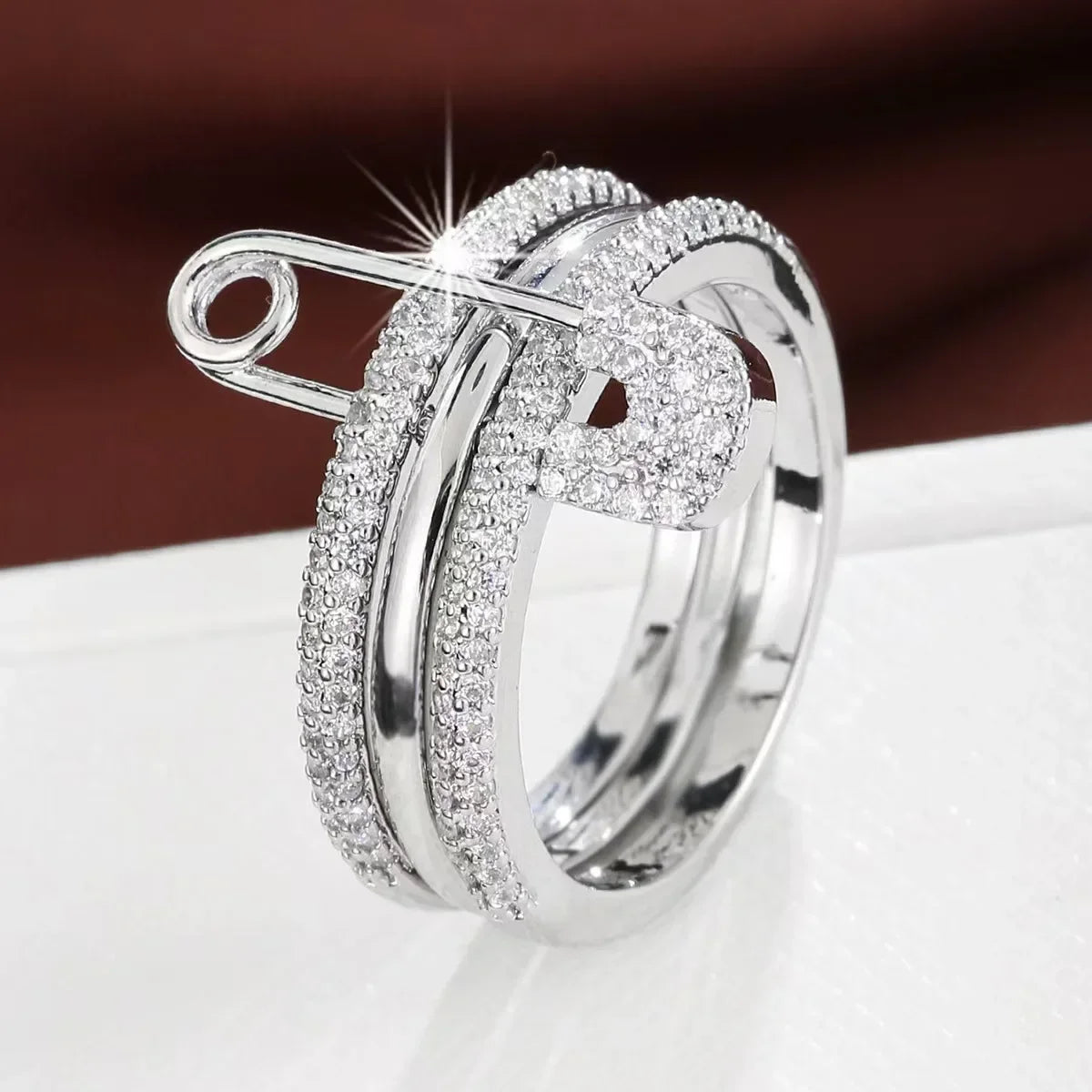 Three Layers Pin Rings CZ Cubic Zirconia Rings