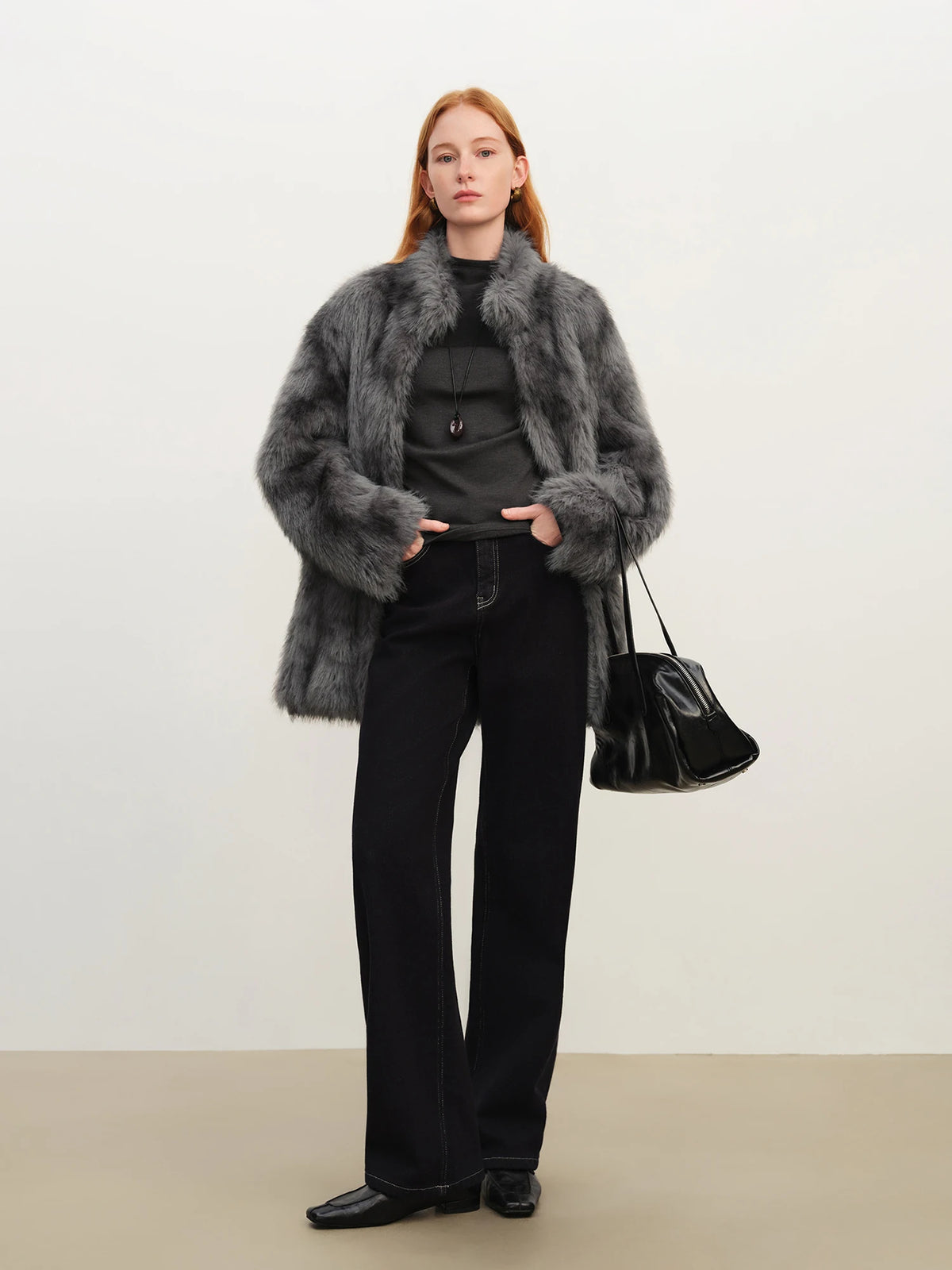 Winter Petite Mock Neck Short Hand Dyed Faux Fur Coat