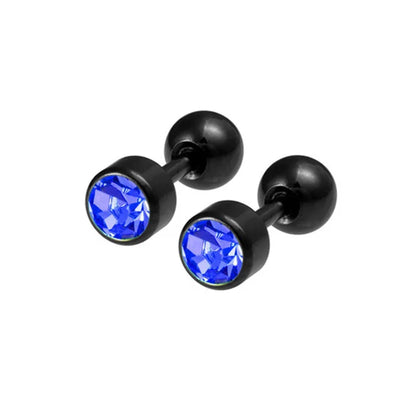 2Pcs Surgical Steel Crystal Screw Ball Stud Earrings