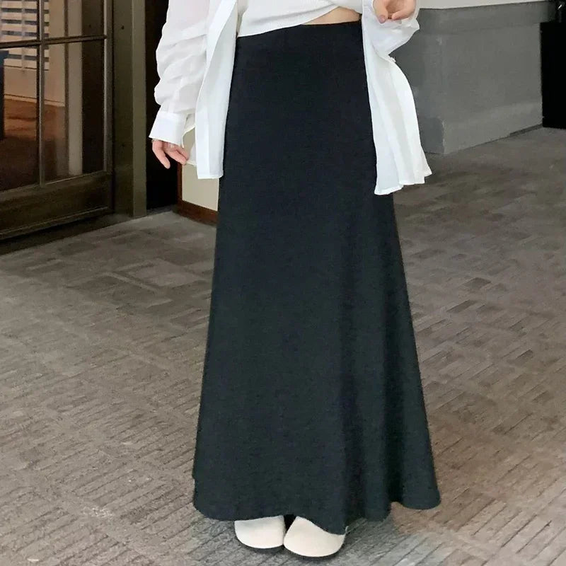 Gray Knitted Hip Wrap High Waist Fish Tail Midi Skirts