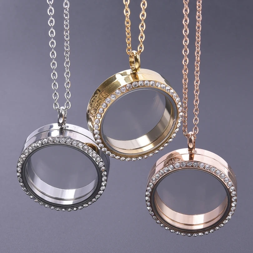 1Pc 10-45mm Round Memory Coin Bezel Locket Pendant Necklaces
