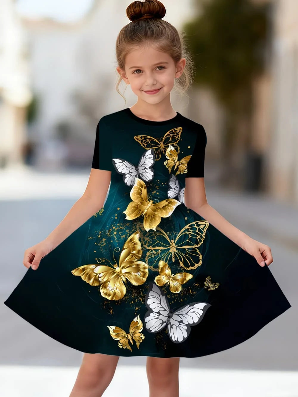 Beautiful Butterfly Printed Short Sleeve Dress