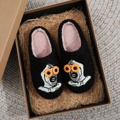 Black Halloween Horror Atlantis Clown Pattern Home Thick-Soled Fur Slippers