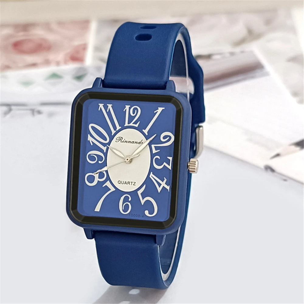 Minimalist Sports Square Figures Quartz Grey silicone tape Wristwatches