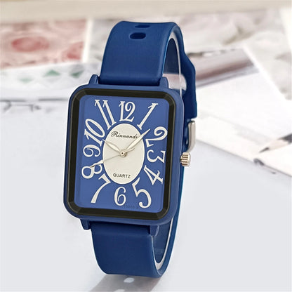 Minimalist Sports Square Figures Quartz Grey silicone tape Wristwatches