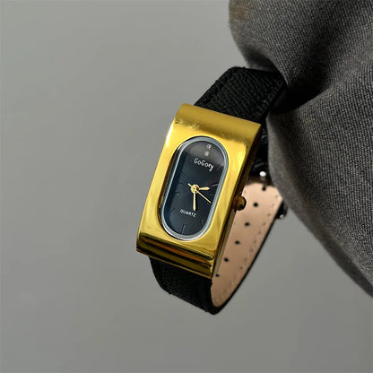 Vintage Rectangular Luxury Quartz Wristwatch
