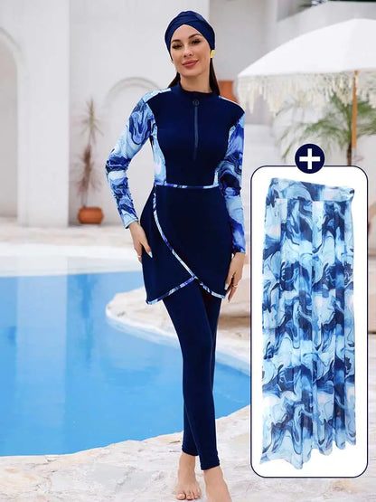 3/4PCS Burkini Muslim Swimwear With Shawl