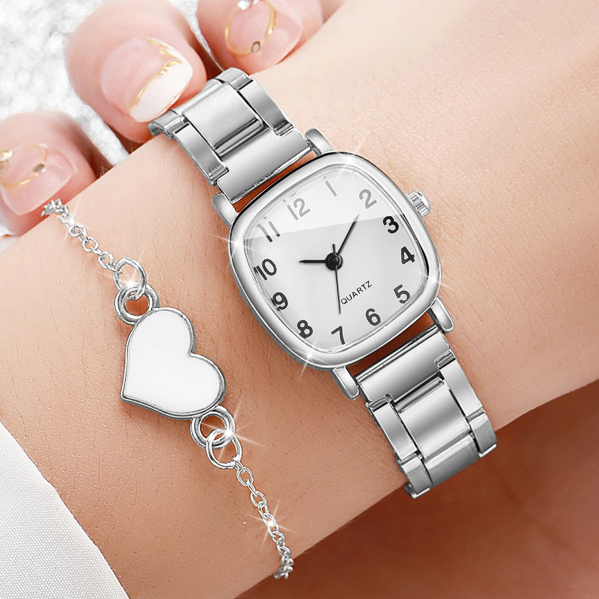 Square Stainless Steel Quartz Watch Set