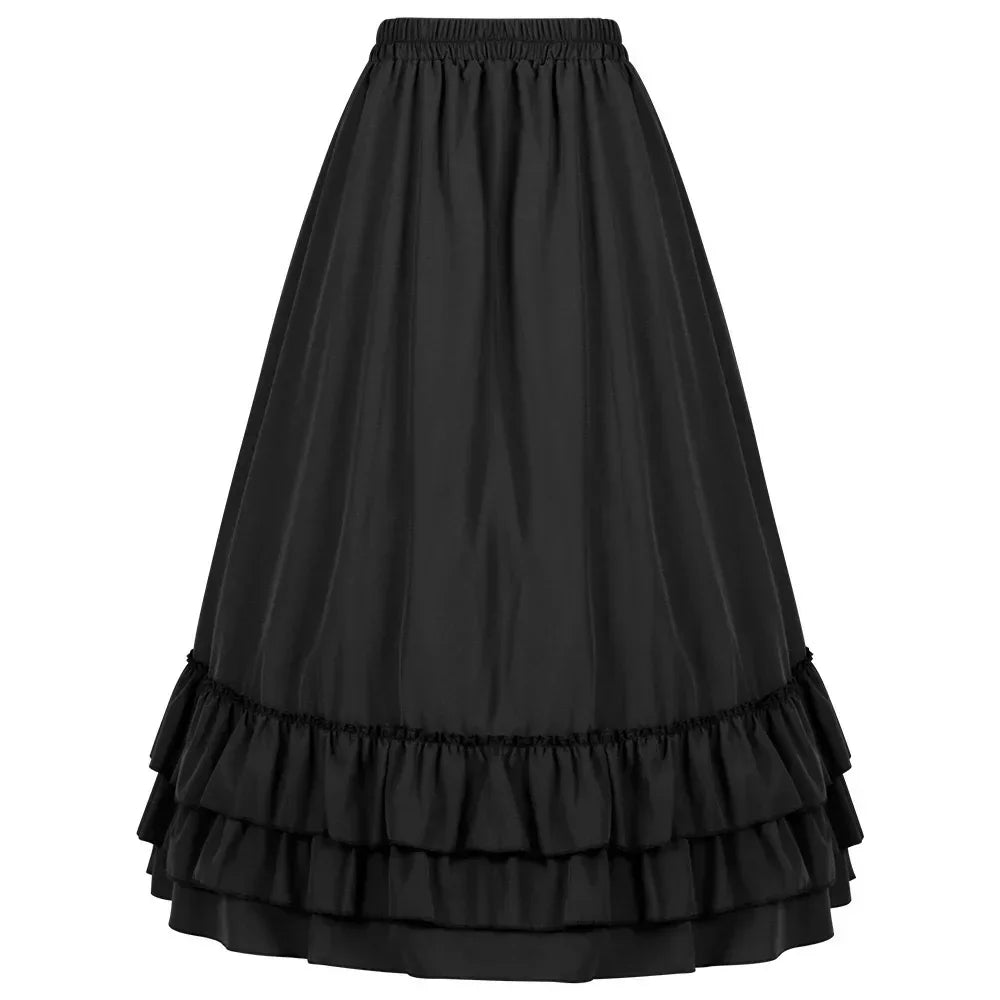 Brown Ruffled High Waisted Long Victorian Skirt