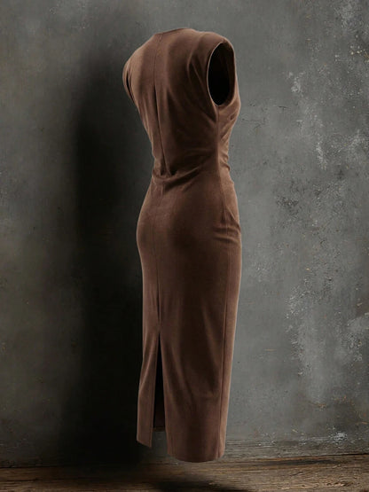 Solid Sleeveless Skinny Evening Midi Long Dress