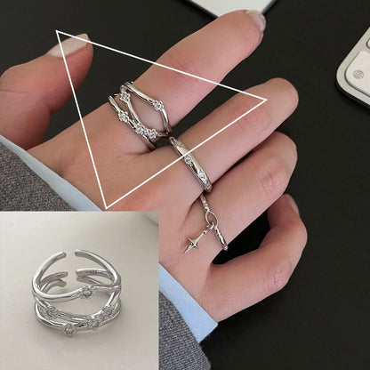 925 Sterling Silver Retro Hollow Wave Punk Hiphop Bohemia Rings