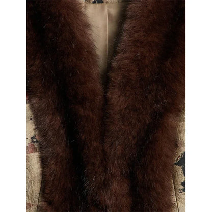 Floral Jacquard Furry Faux Fur Cuffs Patchwork Jacket