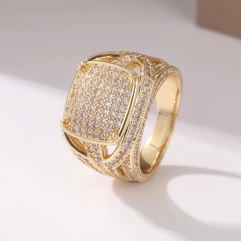 Exquisite Gold Color Inlaid White CZ Women Rings