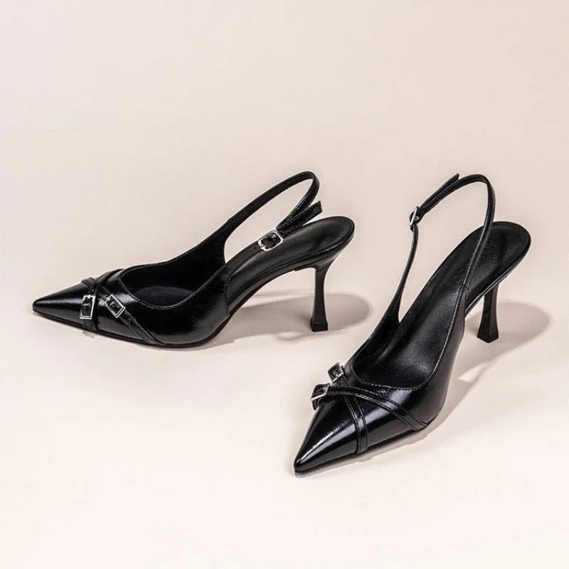 Elegant Buckle Stiletto Black Shoes