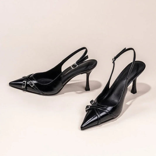 Elegant Buckle Stiletto Black Shoes