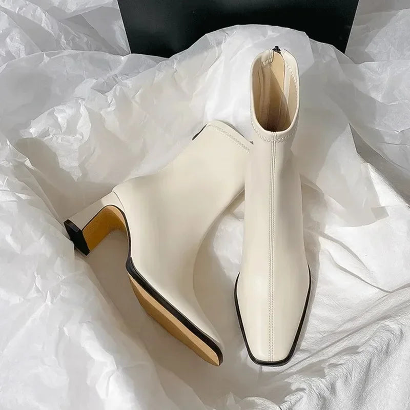 Cotton Ankle Square Toe Short Boots