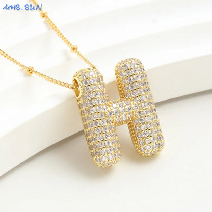 26 Letter Copper Zircon Bubble Initial Chunky Necklace