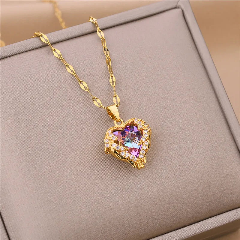 Light Zircon Crystal Stainless Steel Necklaces