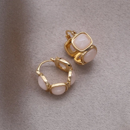 Korean design 14K gold plated round amber resin earrings