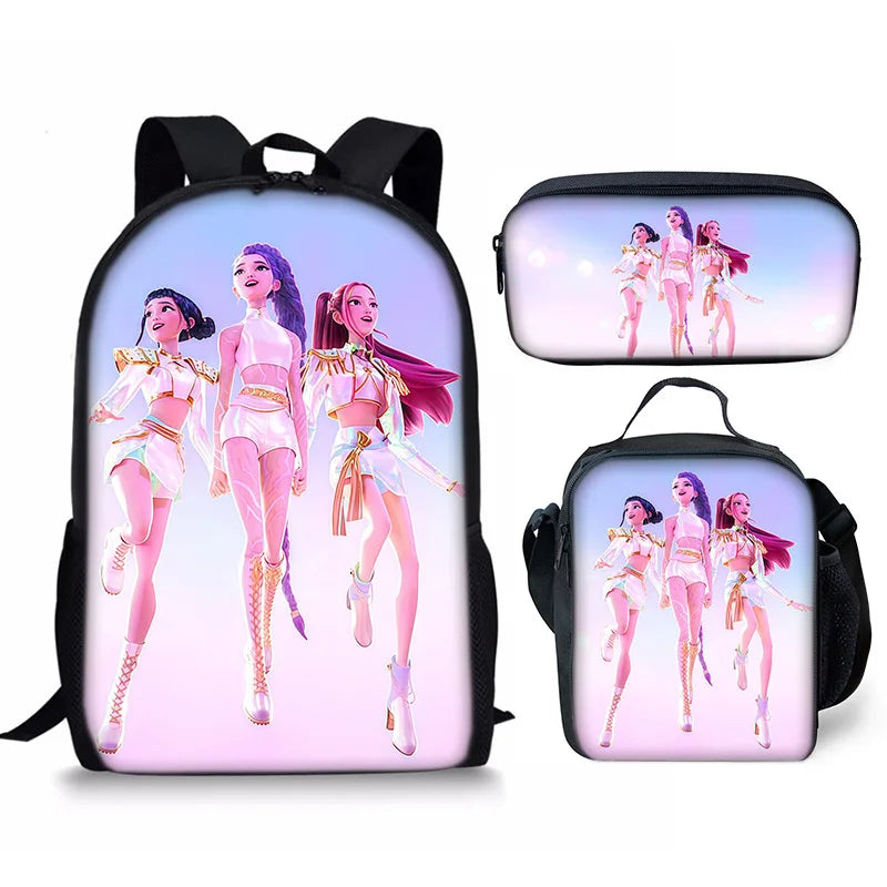 KPop Demon Hunters School Bags Backpack With Lunch Bag & Pencil Bag